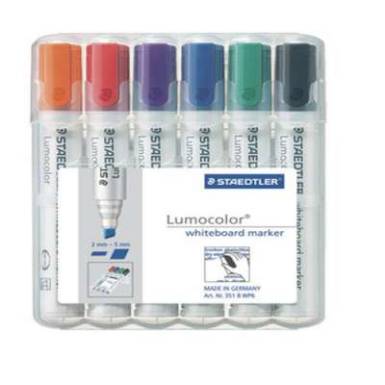 Táblamarker készlet, 2,5 mm, vágott, STAEDTLER "Lumocolor 351 B", 6 különböző szín