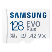 SAMSUNG Mem&oacute;riak&aacute;rtya, EVO Plus microSDXC k&aacute;rtya ,128GB, UHS-1, U3, V30, A2, + SD Adapter, R160/W MB-MC128SA/EU