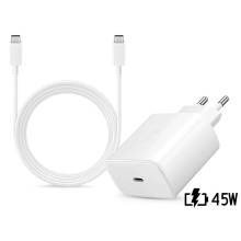 Samsung Samsung gy&aacute;ri h&aacute;l&oacute;zati t&ouml;ltő adapter Type-C bemenettel + 1,8 m-es Type-C - Type-C k&aacute;bel - 45W - EP-TA845EWE + EP-DX510JWE - feh&eacute;r (ECO csomagol&aacute;s) SAM-0955