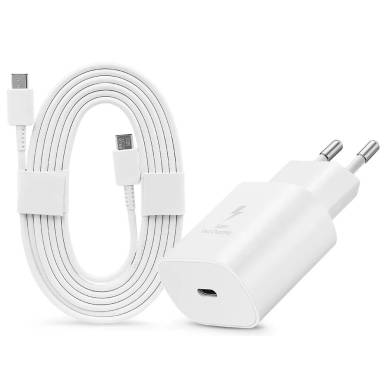 Samsung Samsung gyári hálózati töltő adapter Type-C bemenettel + 1,8 m-es Type-C - Type-C kábel - 25W - EP-TA800EWE + EP-DW767JWE - fehér (ECO csomagolás) SAM-0952 Samsung Samsung gyári hálózati töltő adapter Type-C bemenettel + 1,8 m-es Type-C - Type-C kábel - 25W - EP-TA800EWE + EP-DW767JWE - fehér (ECO csomagolás) SAM-0952