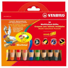 Színes ceruza készlet, kerek, vastag, STABILO "Woody", 10 különböző szín