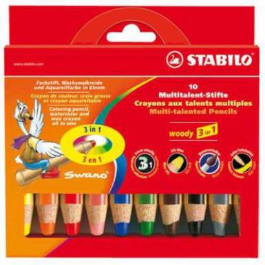 Színes ceruza készlet, kerek, vastag, STABILO "Woody", 10 különböző szín
