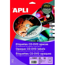 APLI Etikett, CD/DVD, A4, teljes lefedettségű, matt, APLI "Mega"