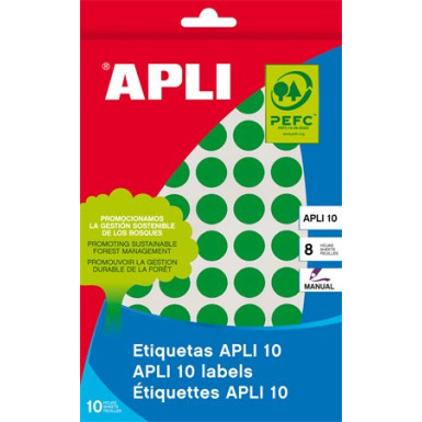 APLI Etikett, 10 mm kör, kézzel írható, színes, APLI, zöld, 1008 etikett/csomag