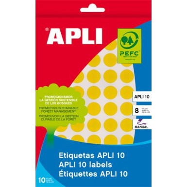 APLI Etikett, 10 mm kör, kézzel írható, színes, APLI, sárga, 1008 etikett/csomag
