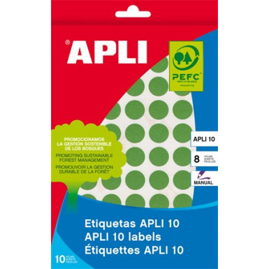 APLI Etikett, 16 mm kör, kézzel írható, színes, APLI, zöld, 432 etikett/csomag
