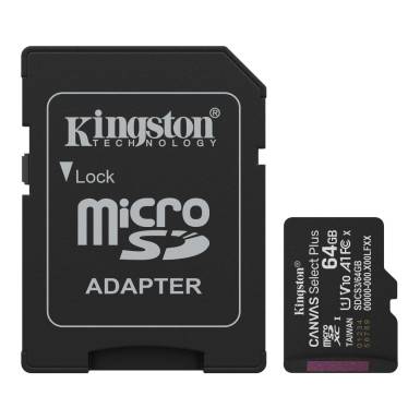 Kingston 64GB microSDXC Canvas Select Plus Gen3 Class 10 UHS-1 A1 V10 + adapterrel SDCS3/64GB Kingston 64GB microSDXC Canvas Select Plus Gen3 Class 10 UHS-1 A1 V10 + adapterrel SDCS3/64GB