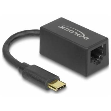 DeLock SuperSpeed USB (USB 3.2 Gen 1) with USB Type-C male > Gigabit LAN 10/100/1000 Mbps compact Adatper Black 66043