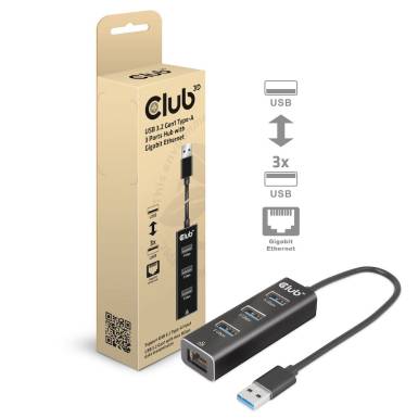 Club3D USB 3.2 Gen1 Type-A 3 Ports Hub with Gigabit Ethernet Black CSV-1430A Club3D USB 3.2 Gen1 Type-A 3 Ports Hub with Gigabit Ethernet Black CSV-1430A
