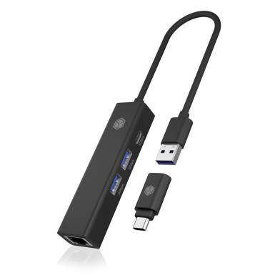 Raidsonic IcyBox IB-HUB1439-LAN 4-Port hub with USB3.2 Gen 1 Type-A or Type-C interface Black IB-HUB1439-LAN Raidsonic IcyBox IB-HUB1439-LAN 4-Port hub with USB3.2 Gen 1 Type-A or Type-C interface Black IB-HUB1439-LAN