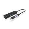 Raidsonic IcyBox IB-HUB1439-LAN 4-Port hub with USB3.2 Gen 1 Type-A or Type-C interface Black IB-HUB1439-LAN