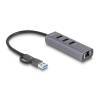DeLock 3Port USB 5 Gbps Hub + Gigabit LAN with USB Type-C or USB Type-A connector in metal case 64282