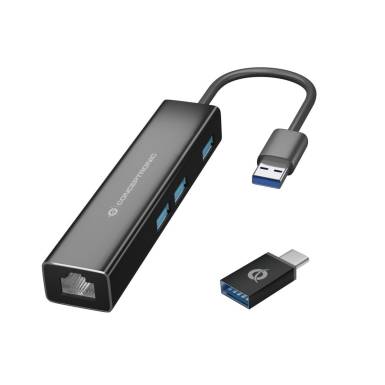 Conceptronic DONN07BA USB to Gigabit Network Adapter with 3-Port USB Hub Black DONN07BA Conceptronic DONN07BA USB to Gigabit Network Adapter with 3-Port USB Hub Black DONN07BA
