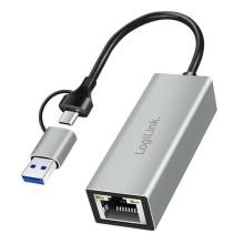 Logilink USB-C to Gigabit Ethernet Adapter with 2-in-1 USB Connection Grey UA0238B