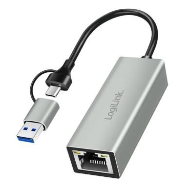 Logilink USB-C to Gigabit Ethernet Adapter with 2-in-1 USB Connection Grey UA0238B Logilink USB-C to Gigabit Ethernet Adapter with 2-in-1 USB Connection Grey UA0238B