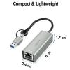 Logilink USB-C to Gigabit Ethernet Adapter with 2-in-1 USB Connection Grey UA0238B