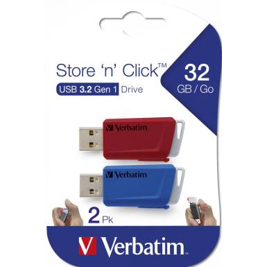 Verbatim 32GB Store n Click USB 3.2 Blue/Red (2pack) 49308 Verbatim 32GB Store n Click USB 3.2 Blue/Red (2pack) 49308