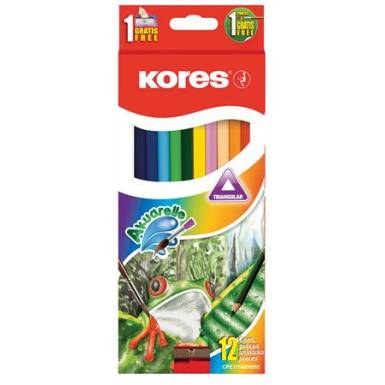 KORES Akvarell ceruza készlet, hegyezővel, ecsettel, KORES, 12 különböző szín KORES Akvarell ceruza készlet, hegyezővel, ecsettel, KORES, 12 különböző szín