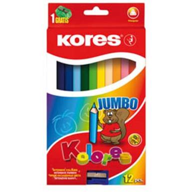 KORES Színes ceruza készlet, háromszögletű, vastag, KORES "Jumbo", 12 különböző szín KORES Színes ceruza készlet, háromszögletű, vastag, KORES "Jumbo", 12 különböző szín