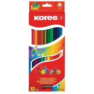 KORES Színes ceruza készlet, kétvégű, háromszögletű, KORES "Duo", 12 különböző szín