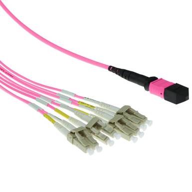 ACT Multimode 50/125 OM4 fanout 1 X MTP female - 4 X LC duplex 8 fibers 3m Pink RL7843 ACT Multimode 50/125 OM4 fanout 1 X MTP female - 4 X LC duplex 8 fibers 3m Pink RL7843