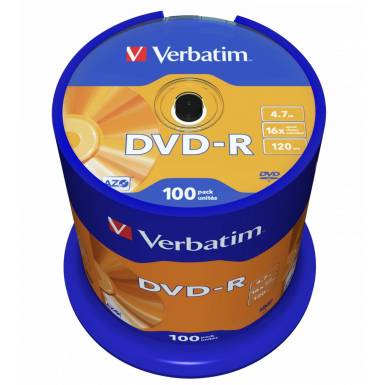 Verbatim DVD-R 4,7Gb 16x Hengeres 100db/csomag (100-as címke) 43549 Verbatim DVD-R 4,7Gb 16x Hengeres 100db/csomag (100-as címke) 43549
