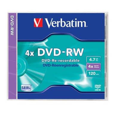 Verbatim DVD-RW 4,7Gb 4x Normál tok 1db/csomag (1-es címke) 43285 Verbatim DVD-RW 4,7Gb 4x Normál tok 1db/csomag (1-es címke) 43285