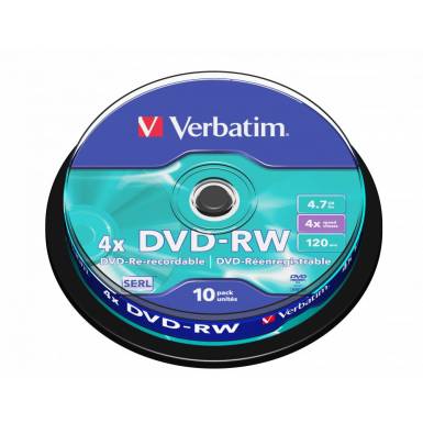 Verbatim DVD-RW 4,7Gb 4x Hengeres 10db/csomag (10-es c&iacute;mke) 43552