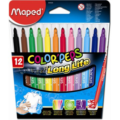 MAPED Filctoll készlet, 1-5 mm, kimosható, MAPED "Color`Peps", 12 különböző szín