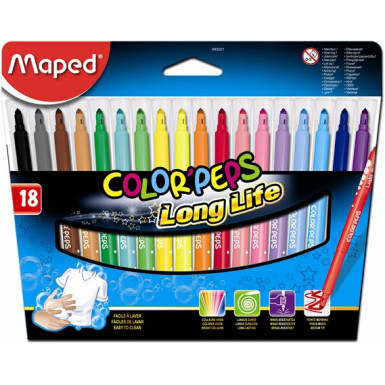 MAPED Filctoll készlet, mosható, MAPED "Color`Peps", 18 különböző szín