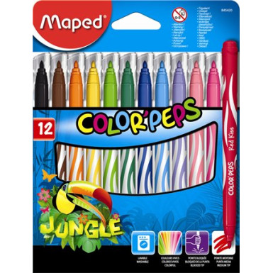 MAPED Filctoll készlet, 2,8 mm, kimosható, MAPED "Color`Peps Jungle", 12 különböző szín