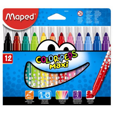 MAPED Filctoll készlet, 1-6 mm, kimosható, vastag, MAPED "Color`Peps Maxi", 12 különböző szín