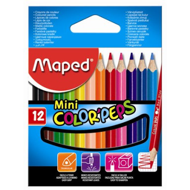 MAPED Színes ceruza készlet, háromszögletű, MAPED "Color`Peps Mini", 12 különböző szín
