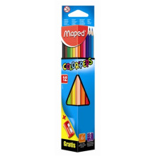 MAPED Színes ceruza készlet, háromszögletű, hegyezővel, MAPED "Color`Peps", 12 különböző szín