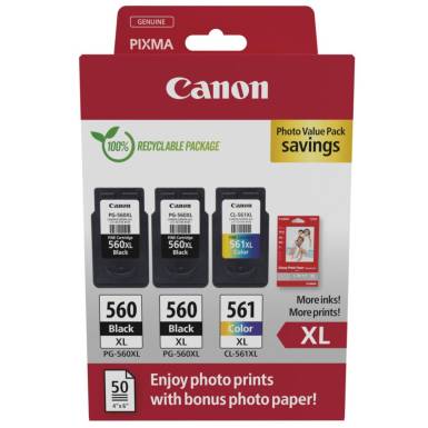 Canon 2xPG-560 XL + CL-561 XL Multipack tintapatron + Photo Paper Value Pack 3712C012