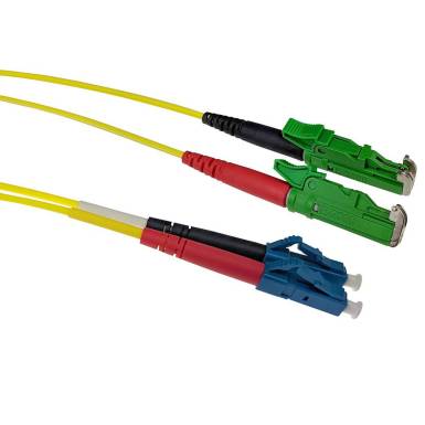 ACT LSZH Singlemode 9/125 OS2 fiber cable duplex with E2000/APC and LC/UPC connectors 1m Yellow RL3201 ACT LSZH Singlemode 9/125 OS2 fiber cable duplex with E2000/APC and LC/UPC connectors 1m Yellow RL3201