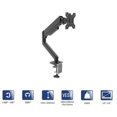 Akyga AK-MB-05 Single Gas Spring Monitor Arm Desk Mount 10kg VESA 75x75mm / 100x100mm 15-32" AK-MB-05 Akyga AK-MB-05 Single Gas Spring Monitor Arm Desk Mount 10kg VESA 75x75mm / 100x100mm 15-32" AK-MB-05