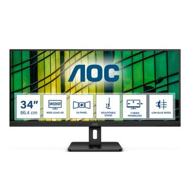 AOC monitor 34" U34E2M, 3440x1440, 21:9, 300cd/m2, 4ms, 2xHDMI/DisplayPort U34E2M AOC monitor 34" U34E2M, 3440x1440, 21:9, 300cd/m2, 4ms, 2xHDMI/DisplayPort U34E2M