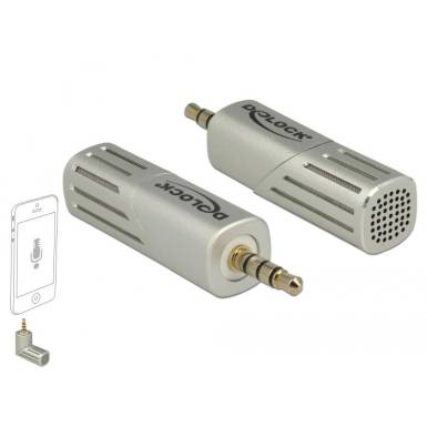 DeLock Condenser Microphone Uni-Directional for Smartphone / Tablet 3.5 mm 4 Pin Stereo Jack 90&deg; angleable Silver 65893