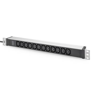 Digitus Socket strip with aluminum profile 12-way 2m cable safety plug Black DN-95426