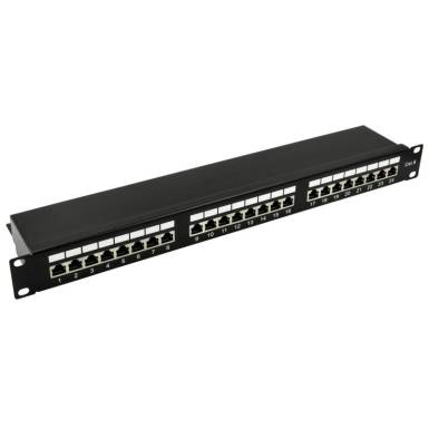 Nestron 19" patch panel; 24 port; Cat6; árnyékolt; tehermentesítővel; dual IDC (Krone/110) NRPP-RJ45-124SF-H Nestron 19" patch panel; 24 port; Cat6; árnyékolt; tehermentesítővel; dual IDC (Krone/110) NRPP-RJ45-124SF-H