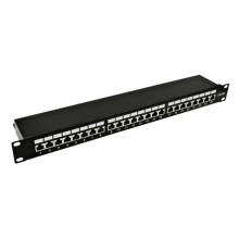 Nestron 19" patch panel; 24 port; Cat6A; &aacute;rny&eacute;kolt; tehermentes&iacute;tővel; dual IDC (Krone/110) NRPP-RJ45-224SF-H
