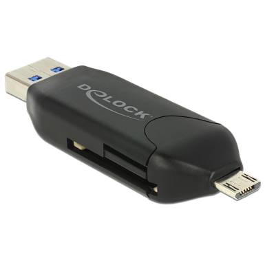 DeLock microUSB OTG + USB3.0 A male Card Reader Black 91734