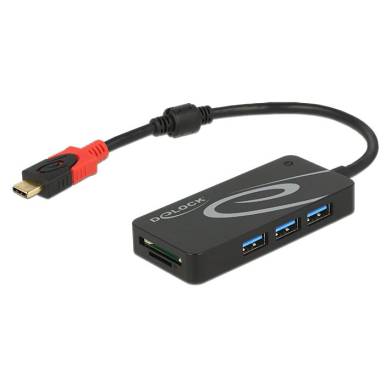 DeLock External USB 3.1 Gen 1 Hub USB Type-C > 3xUSB Type-A + 2Slot SD Card Reader Black 62900 DeLock External USB 3.1 Gen 1 Hub USB Type-C > 3xUSB Type-A + 2Slot SD Card Reader Black 62900