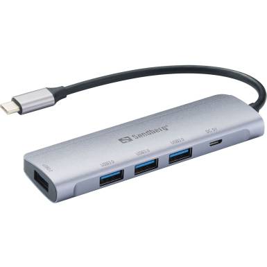 Sandberg USB-C to 4 x USB 3.0 Hub Saver Silver 336-20 Sandberg USB-C to 4 x USB 3.0 Hub Saver Silver 336-20