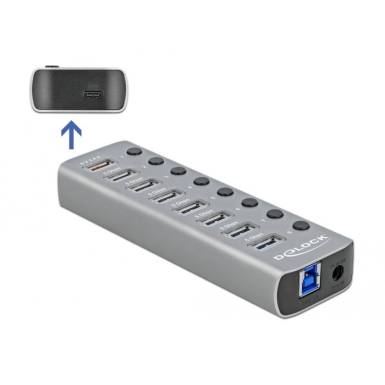 DeLock USB 3.2 Gen 1 Hub with 7 Ports + 1 Fast Charging Port + 1 USB-C PD 3.0 Port with Switch and Illumination 63264 DeLock USB 3.2 Gen 1 Hub with 7 Ports + 1 Fast Charging Port + 1 USB-C PD 3.0 Port with Switch and Illumination 63264