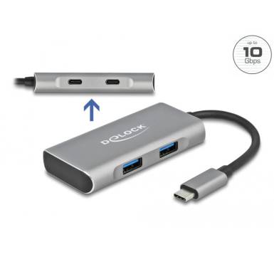 DeLock External USB 3.2 Gen 2 USB Type-C Hub with 2x USB Type-A and 2 x USB Type-C 63260 DeLock External USB 3.2 Gen 2 USB Type-C Hub with 2x USB Type-A and 2 x USB Type-C 63260