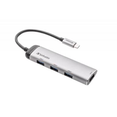 Verbatim USB-C Multiport Hub Four Port USB 3.2 Gen 1 Silver 49147 Verbatim USB-C Multiport Hub Four Port USB 3.2 Gen 1 Silver 49147