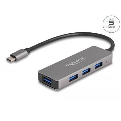DeLock 4 Port USB 3.2 Gen 1 Hub with USB Type-C connector – USB Type-A ports on the side 63173 DeLock 4 Port USB 3.2 Gen 1 Hub with USB Type-C connector – USB Type-A ports on the side 63173