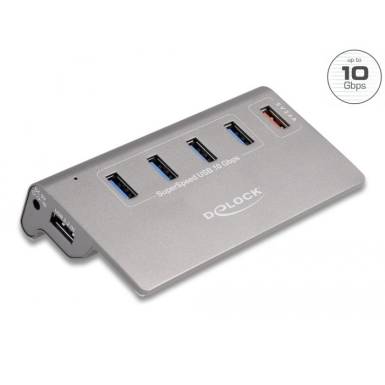 DeLock USB 10 Gbps Hub with 4 USB Type-A Ports + 1 Fast Charging Port incl. Power Supply 64182 DeLock USB 10 Gbps Hub with 4 USB Type-A Ports + 1 Fast Charging Port incl. Power Supply 64182
